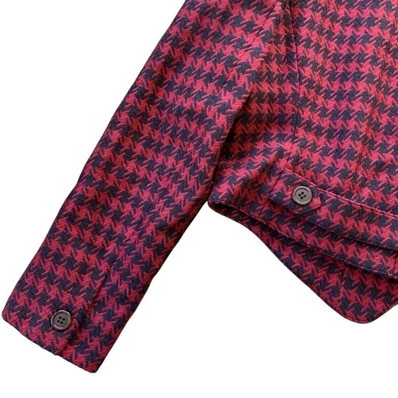 Vtg Anne Klein II Wool Cashmere Houndstooth Cropped Jacket Red Black Size 8 - Picture 4 of 9